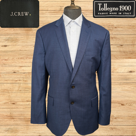 NWT J. Crew Crosby Suit Jacket Mens 46R Tollegno 1900 Wool Blue 2 Button Notch - Picture 1 of 9